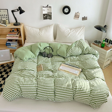 91家纺网 家纺一手货源 找家纺 （总）（总）2025新款无印风印花水洗棉单被套软糯亲肤被套床单枕套单品系列床上用品