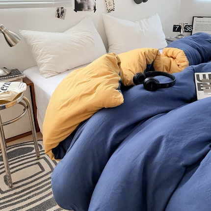 91家纺网 家纺一手货源 找家纺 （总）（总）2025新款纯色双拼水洗棉单被套床单枕套柔软舒适居家床上用品