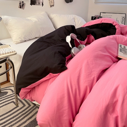 91家纺网 家纺一手货源 找家纺 （总）（总）2025新款纯色双拼水洗棉单被套床单枕套柔软舒适居家床上用品