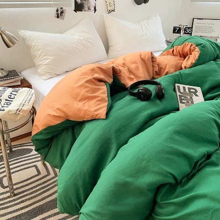 91家纺网 家纺一手货源 找家纺 （总）（总）2025新款纯色双拼水洗棉单被套床单枕套柔软舒适居家床上用品