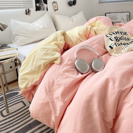 91家纺网 家纺一手货源 找家纺 （总）（总）2025新款纯色双拼水洗棉单被套床单枕套柔软舒适居家床上用品