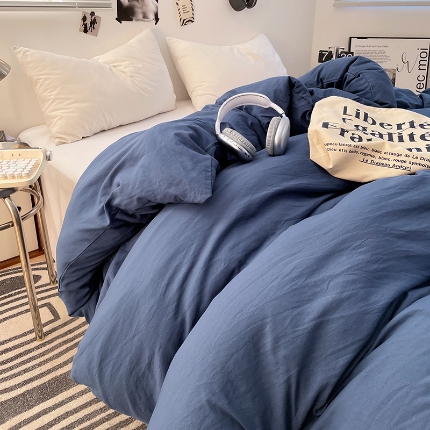 91家纺网 家纺一手货源 找家纺 （总）（总）2025新款纯色双拼水洗棉单被套床单枕套柔软舒适居家床上用品