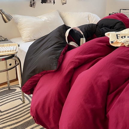 91家纺网 家纺一手货源 找家纺 （总）（总）2025新款纯色双拼水洗棉单被套床单枕套柔软舒适居家床上用品