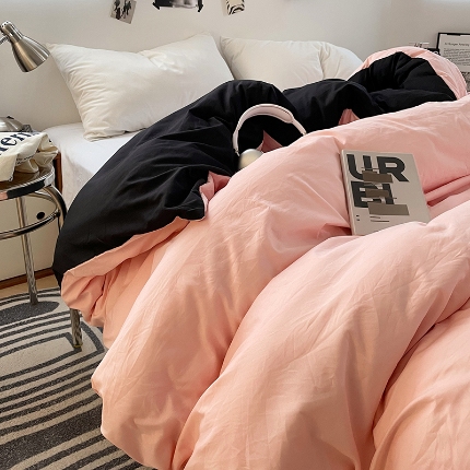 91家纺网 家纺一手货源 找家纺 （总）（总）2025新款纯色双拼水洗棉单被套床单枕套柔软舒适居家床上用品