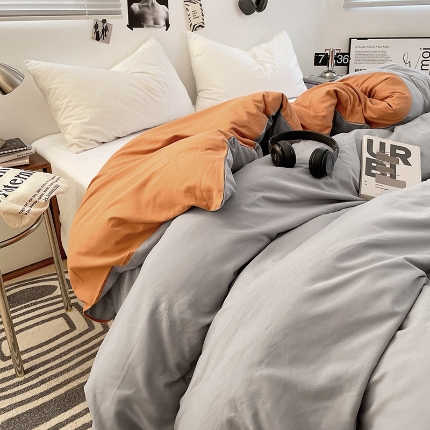 91家纺网 家纺一手货源 找家纺 （总）（总）2025新款纯色双拼水洗棉单被套床单枕套柔软舒适居家床上用品