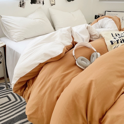 91家纺网 家纺一手货源 找家纺 （总）（总）2025新款纯色双拼水洗棉单被套床单枕套柔软舒适居家床上用品
