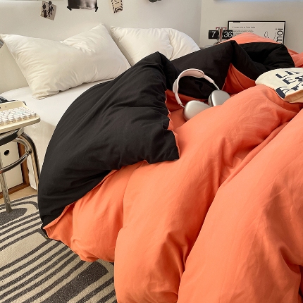 91家纺网 家纺一手货源 找家纺 （总）（总）2025新款纯色双拼水洗棉单被套床单枕套柔软舒适居家床上用品