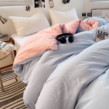 （总）（总）2025新款纯色双拼水洗棉单被套床单枕套柔软舒适居家床上用品