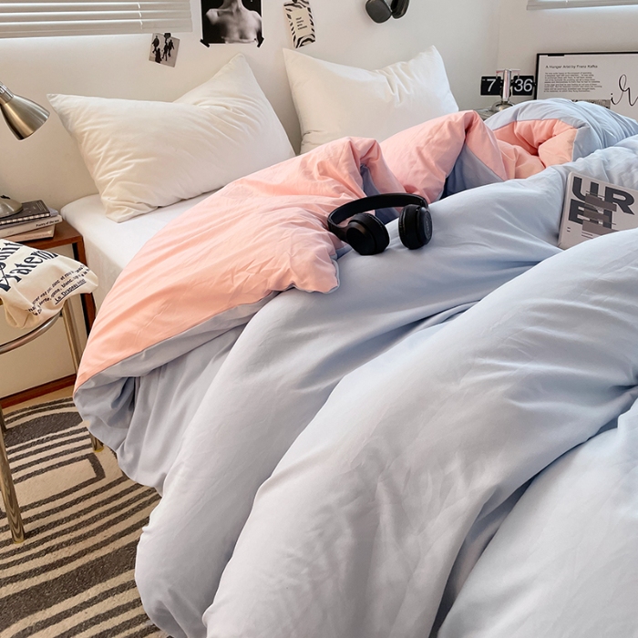 91家纺网 家纺一手货源 找家纺 （总）（总）2025新款纯色双拼水洗棉单被套床单枕套柔软舒适居家床上用品