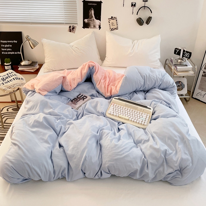 91家纺网 家纺一手货源 找家纺 （总）（总）2025新款纯色双拼水洗棉单被套床单枕套柔软舒适居家床上用品