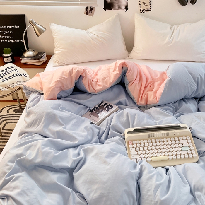 91家纺网 家纺一手货源 找家纺 （总）（总）2025新款纯色双拼水洗棉单被套床单枕套柔软舒适居家床上用品