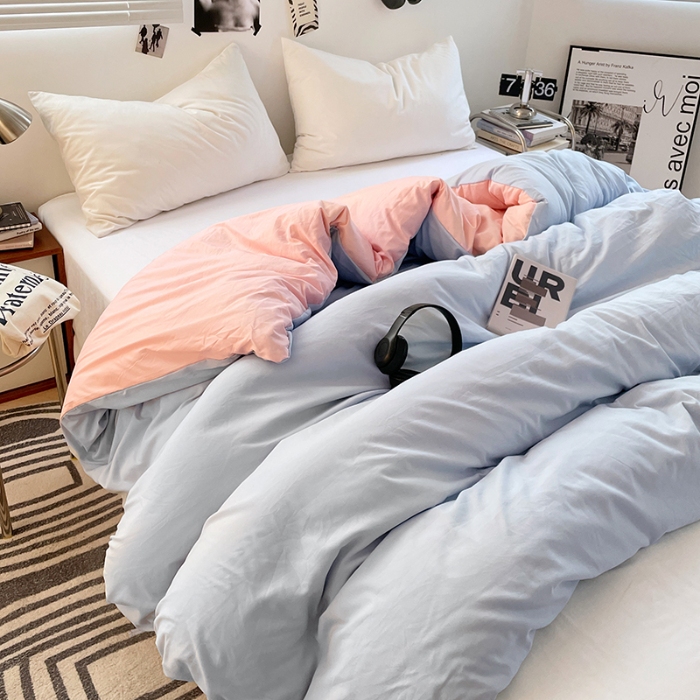 91家纺网 家纺一手货源 找家纺 （总）（总）2025新款纯色双拼水洗棉单被套床单枕套柔软舒适居家床上用品