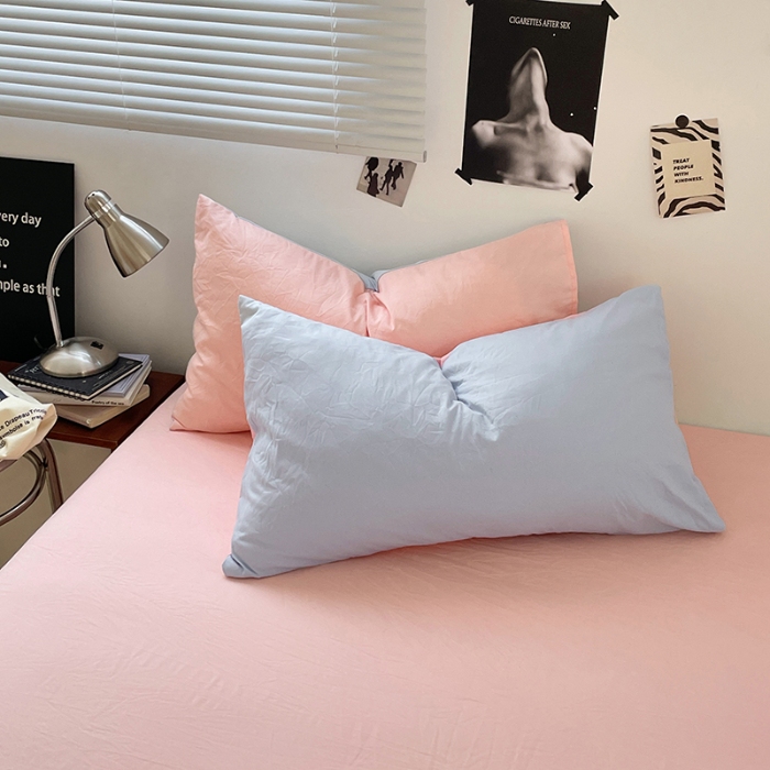 91家纺网 家纺一手货源 找家纺 （总）（总）2025新款纯色双拼水洗棉单被套床单枕套柔软舒适居家床上用品