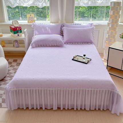 （总）漫布云 2025新款凉豆豆PE凉感丝花边床裙款冰豆豆凉席床盖三件套