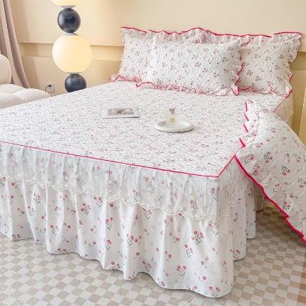 91家纺网 家纺一手货源 找家纺 （总）2025云朵棉多功能印花全夹棉床裙四件套 夹棉被套空调被蕾丝花边加棉床裙三件套枕套夏被单品