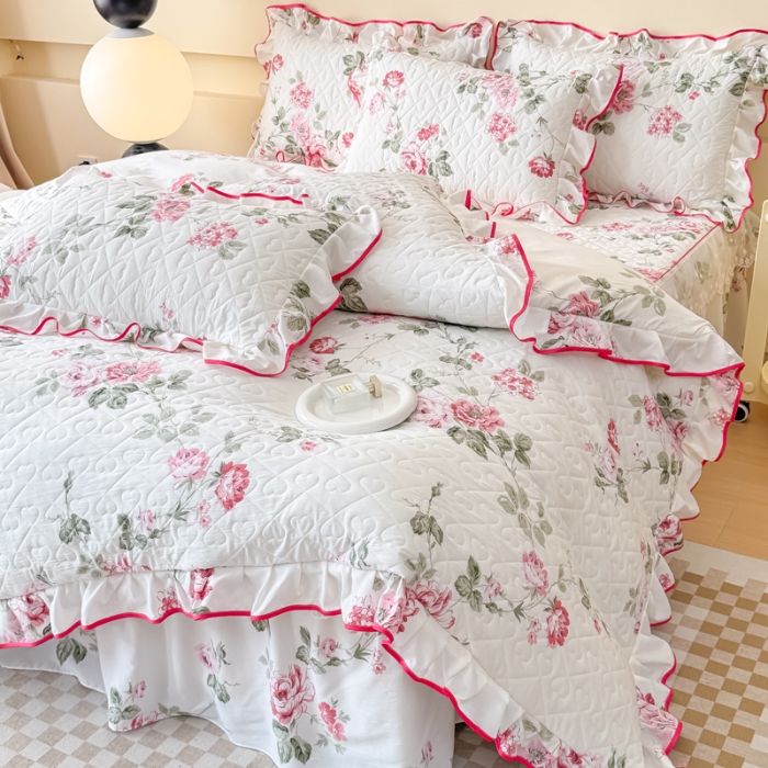 91家纺网 家纺一手货源 找家纺 （总）2025云朵棉多功能印花全夹棉床裙四件套 夹棉被套空调被蕾丝花边加棉床裙三件套枕套夏被单品