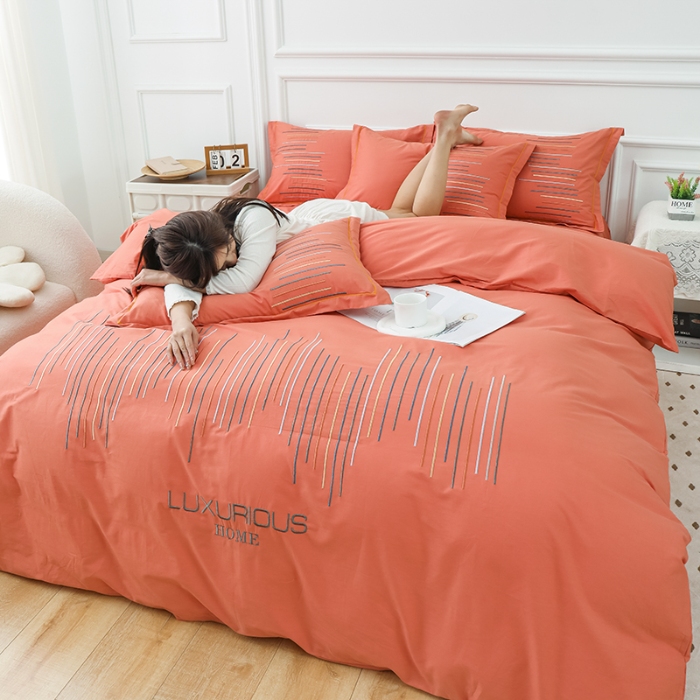 91家纺网 家纺一手货源 找家纺 （总）2025年高端轻奢刺绣款全棉长绒棉四件套简约纯色素色纯棉刺绣花四件套件床单