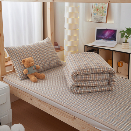 91家纺网 家纺一手货源 找家纺 （总）梦精灵家纺 2025新款全棉色织水洗棉四件套纯棉床盖被套罩枕套学生三件套宿舍单人床-床盖款