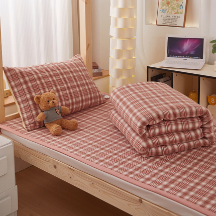 91家纺网 家纺一手货源 找家纺 （总）梦精灵家纺 2025新款全棉色织水洗棉四件套纯棉床盖被套罩枕套学生三件套宿舍单人床-床盖款