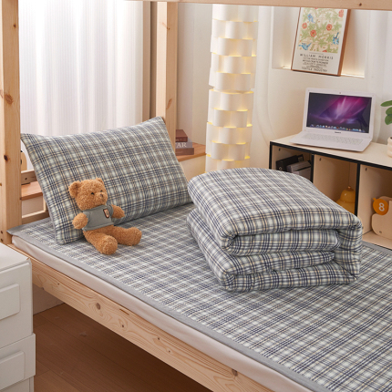 91家纺网 家纺一手货源 找家纺 （总）梦精灵家纺 2025新款全棉色织水洗棉四件套纯棉床盖被套罩枕套学生三件套宿舍单人床-床盖款