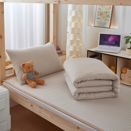 91家纺网 家纺一手货源 找家纺 （总）梦精灵家纺 2025新款全棉色织水洗棉四件套纯棉床盖被套罩枕套学生三件套宿舍单人床-床盖款