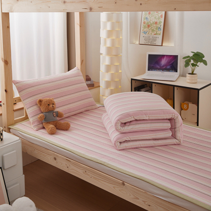 91家纺网 家纺一手货源 找家纺 （总）梦精灵家纺 2025新款全棉色织水洗棉四件套纯棉床盖被套罩枕套学生三件套宿舍单人床-床盖款