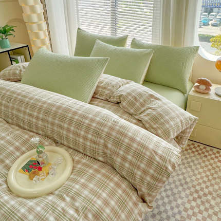 91家纺网 家纺一手货源 找家纺 （总）梦精灵家纺 2025新款全棉色织水洗棉四件套纯棉床盖被套罩枕套学生三件套宿舍单人床-床盖款