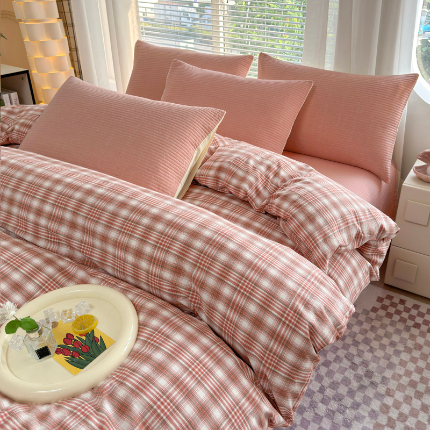 91家纺网 家纺一手货源 找家纺 （总）梦精灵家纺 2025新款全棉色织水洗棉四件套纯棉床盖被套罩枕套学生三件套宿舍单人床-床盖款