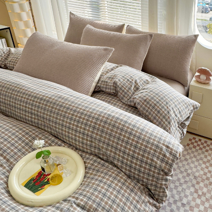 91家纺网 家纺一手货源 找家纺 （总）梦精灵家纺 2025新款全棉色织水洗棉四件套纯棉床盖被套罩枕套学生三件套宿舍单人床-床盖款