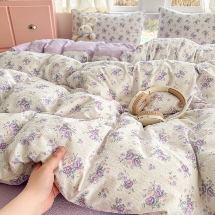 91家纺网 家纺一手货源 找家纺 （总）艾特你 高克重云感木棉皱皱针织双层纱四件套学生宿舍三件套