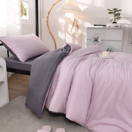 91家纺网 家纺一手货源 找家纺 （总）（总）2025新款纯色双拼水洗棉学生三件套六件套上下铺组合套装床品套件