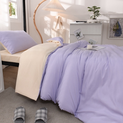 91家纺网 家纺一手货源 找家纺 （总）（总）2025新款纯色双拼水洗棉学生三件套六件套上下铺组合套装床品套件