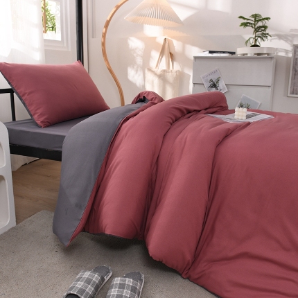 91家纺网 家纺一手货源 找家纺 （总）（总）2025新款纯色双拼水洗棉学生三件套六件套上下铺组合套装床品套件