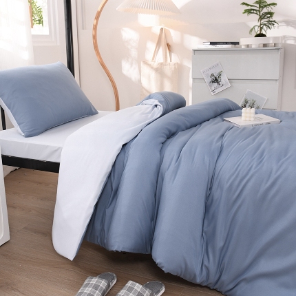 91家纺网 家纺一手货源 找家纺 （总）（总）2025新款纯色双拼水洗棉学生三件套六件套上下铺组合套装床品套件