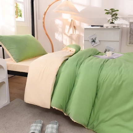 91家纺网 家纺一手货源 找家纺 （总）（总）2025新款纯色双拼水洗棉学生三件套六件套上下铺组合套装床品套件