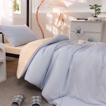 91家纺网 家纺一手货源 找家纺 （总）（总）2025新款纯色双拼水洗棉学生三件套六件套上下铺组合套装床品套件