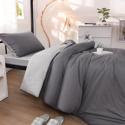 91家纺网 家纺一手货源 找家纺 （总）（总）2025新款纯色双拼水洗棉学生三件套六件套上下铺组合套装床品套件