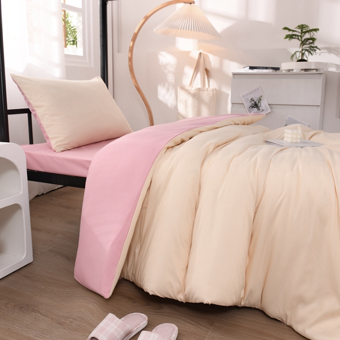 91家纺网 家纺一手货源 找家纺 （总）（总）2025新款纯色双拼水洗棉学生三件套六件套上下铺组合套装床品套件