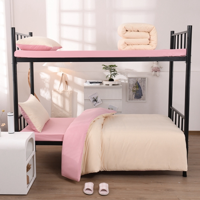 91家纺网 家纺一手货源 找家纺 （总）（总）2025新款纯色双拼水洗棉学生三件套六件套上下铺组合套装床品套件