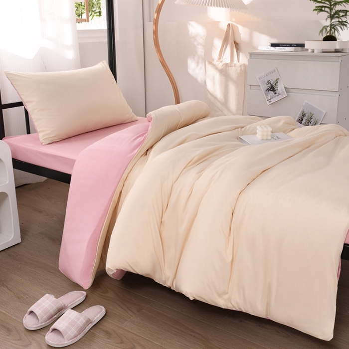 91家纺网 家纺一手货源 找家纺 （总）（总）2025新款纯色双拼水洗棉学生三件套六件套上下铺组合套装床品套件