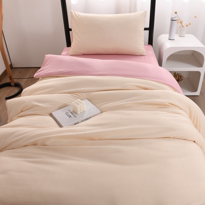 91家纺网 家纺一手货源 找家纺 （总）（总）2025新款纯色双拼水洗棉学生三件套六件套上下铺组合套装床品套件