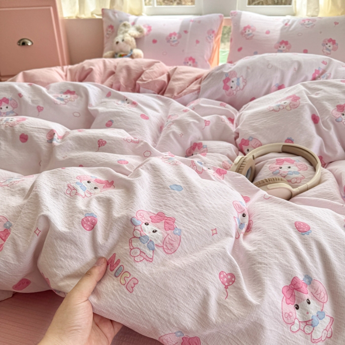 91家纺网 家纺一手货源 找家纺 （总）艾特你 高克重云感木棉皱皱针织双层纱四件套学生宿舍三件套