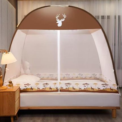 91家纺网 家纺一手货源 找家纺 富缘娜 2023新款免安装蒙古包蚊帐系列-防尘顶款 林间小鹿