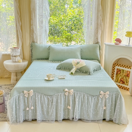 91家纺网 家纺一手货源 找家纺 （总）【苏东来】2025高端法式韩版公主花边PE高分子复合软凉席床裙款三件套纯色蕾丝花边豆豆床裙床单床盖冰丝凉席子三件套件空调席