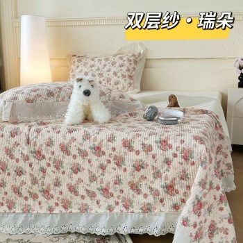91家纺网 家纺一手货源 找家纺 （总）全棉双层纱床盖三件套 A类母婴级纯棉床盖炕盖夹棉床单