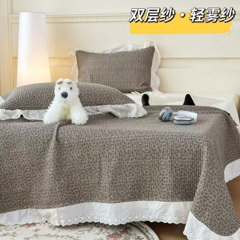 91家纺网 家纺一手货源 找家纺 （总）全棉双层纱床盖三件套 A类母婴级纯棉床盖炕盖夹棉床单