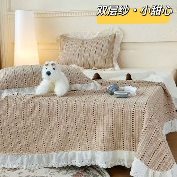 91家纺网 家纺一手货源 找家纺 （总）全棉双层纱床盖三件套 A类母婴级纯棉床盖炕盖夹棉床单