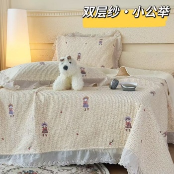 91家纺网 家纺一手货源 找家纺 （总）全棉双层纱床盖三件套 A类母婴级纯棉床盖炕盖夹棉床单