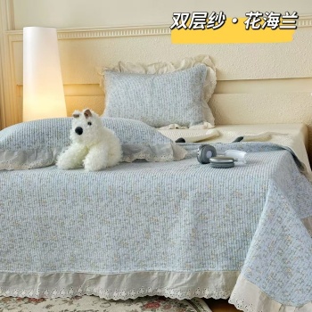 91家纺网 家纺一手货源 找家纺 （总）全棉双层纱床盖三件套 A类母婴级纯棉床盖炕盖夹棉床单