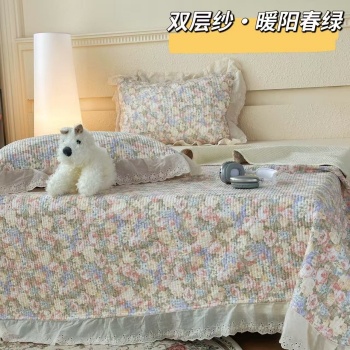 91家纺网 家纺一手货源 找家纺 （总）全棉双层纱床盖三件套 A类母婴级纯棉床盖炕盖夹棉床单